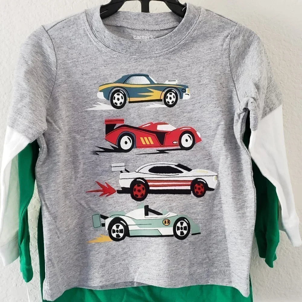 NWT (Set of 2) Carter's Long Sleeve Tees Race Cars and Football - Size - 18M